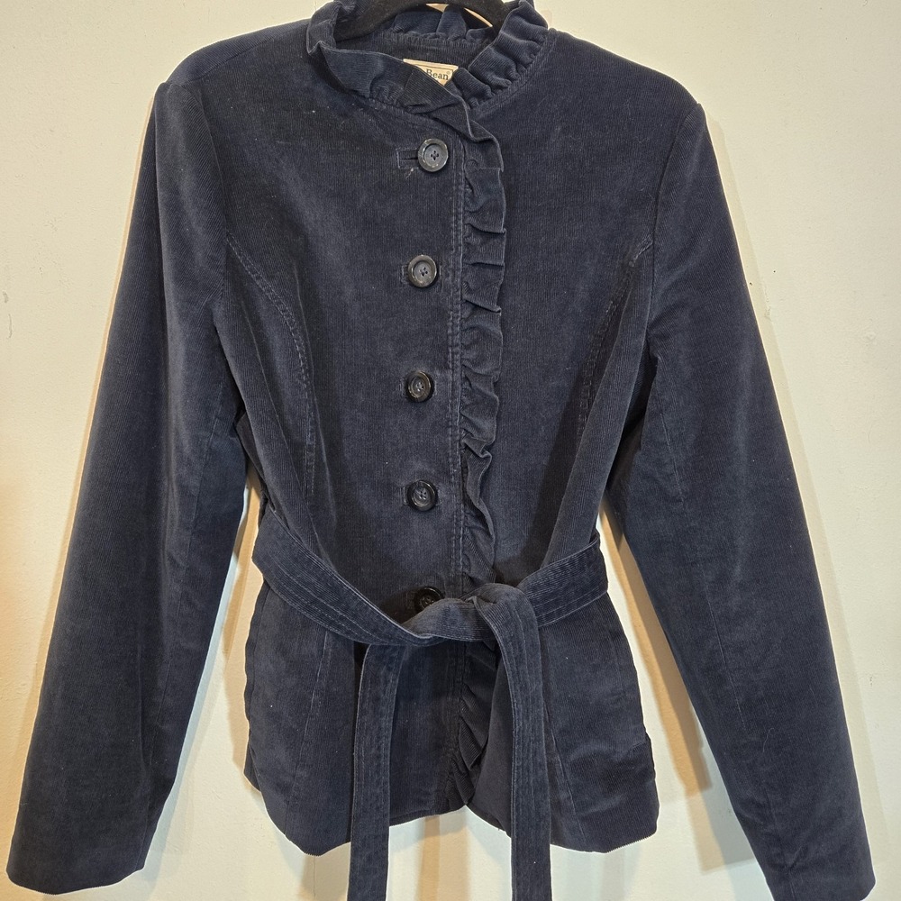 L L  Bean Tie Sash Ruffled Corduroy Blazer Size 10 Regular